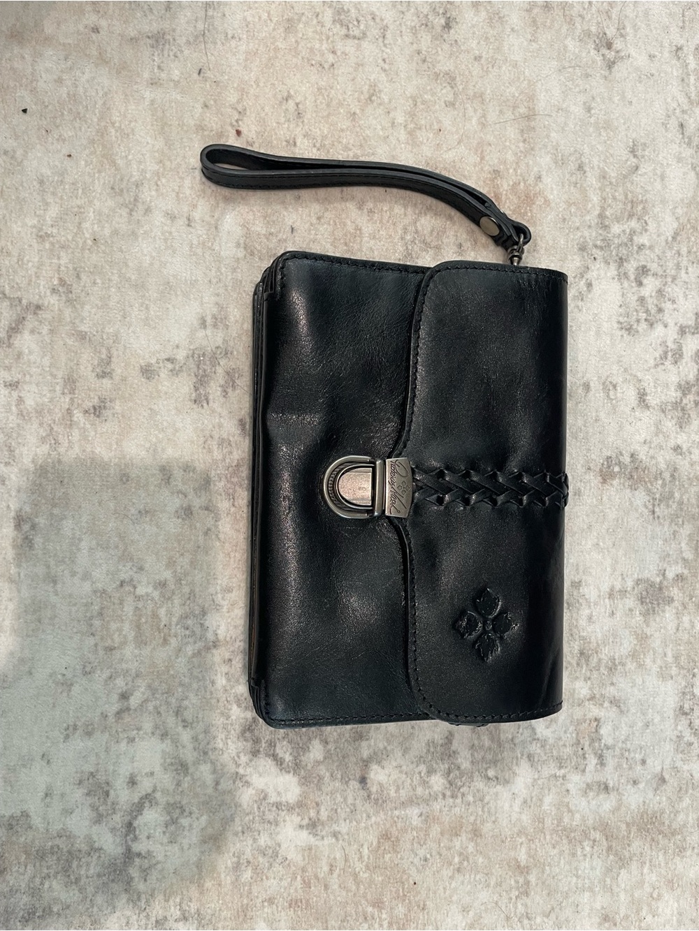 Patricia Nash Black Leather Wristlet Clutch